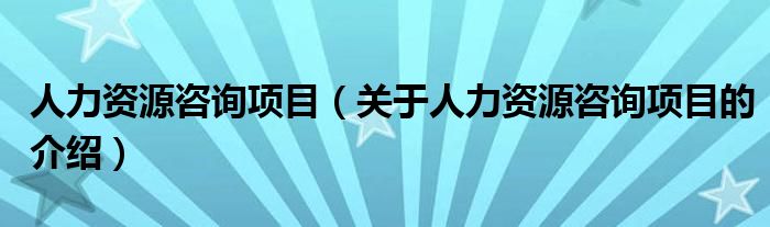 人力資源咨詢項目（關(guān)于人力資源咨詢項目的介紹）