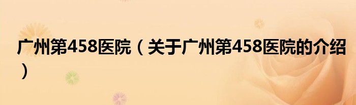 廣州第458醫(yī)院（關(guān)于廣州第458醫(yī)院的介紹）