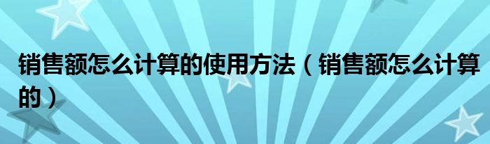 銷售額怎么計(jì)算的使用方法（銷售額怎么計(jì)算的）