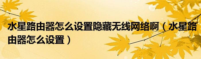水星路由器怎么設(shè)置隱藏?zé)o線網(wǎng)絡(luò)啊（水星路由器怎么設(shè)置）