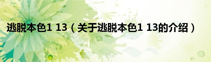 逃脫本色1 13（關(guān)于逃脫本色1 13的介紹）