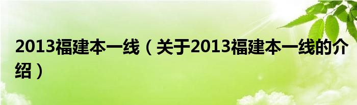 2013福建本一線（關(guān)于2013福建本一線的介紹）
