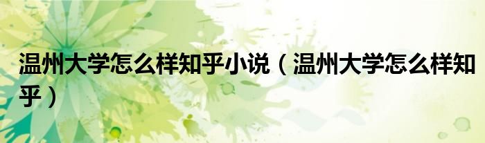 溫州大學怎么樣知乎小說（溫州大學怎么樣知乎）