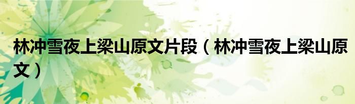 林沖雪夜上梁山原文片段（林沖雪夜上梁山原文）