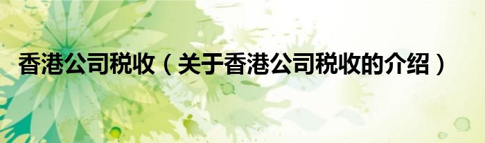 香港公司稅收（關(guān)于香港公司稅收的介紹）