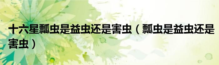 十六星瓢蟲(chóng)是益蟲(chóng)還是害蟲(chóng)（瓢蟲(chóng)是益蟲(chóng)還是害蟲(chóng)）