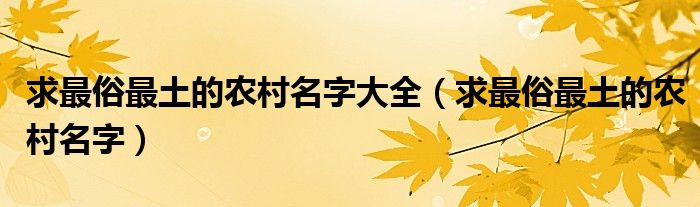 求最俗最土的農(nóng)村名字大全（求最俗最土的農(nóng)村名字）