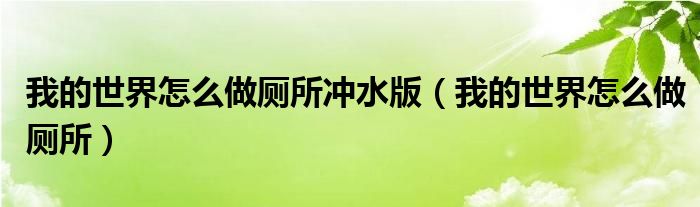 我的世界怎么做廁所沖水版（我的世界怎么做廁所）