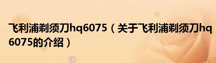 飛利浦剃須刀hq6075（關(guān)于飛利浦剃須刀hq6075的介紹）