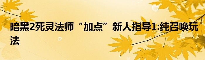 暗黑2死靈法師“加點”新人指導1:純召喚玩法