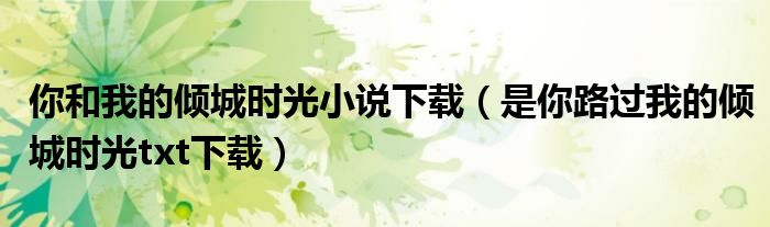 你和我的傾城時光小說下載（是你路過我的傾城時光txt下載）