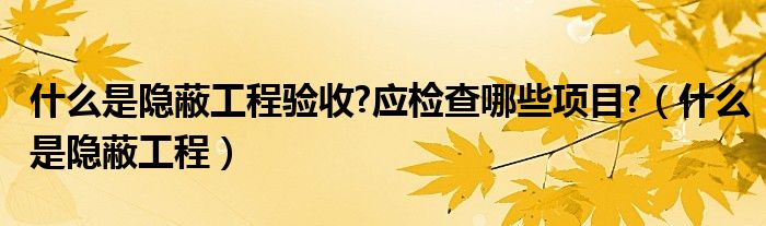 什么是隱蔽工程驗收?應(yīng)檢查哪些項目?（什么是隱蔽工程）