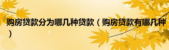 購房貸款分為哪幾種貸款（購房貸款有哪幾種）
