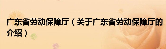 廣東省勞動(dòng)保障廳（關(guān)于廣東省勞動(dòng)保障廳的介紹）