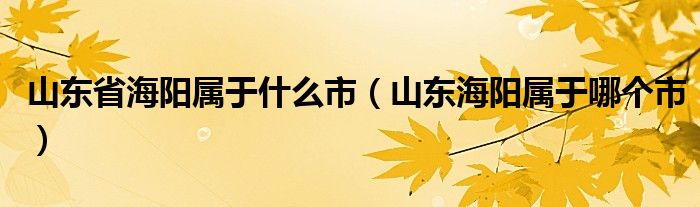 山東省海陽屬于什么市（山東海陽屬于哪個市）