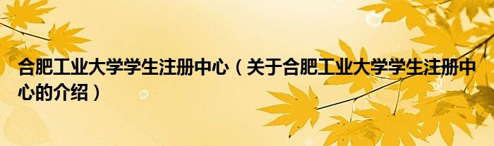 合肥工業(yè)大學學生注冊中心（關于合肥工業(yè)大學學生注冊中心的介紹）