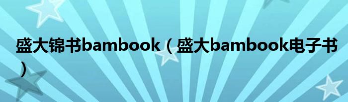 盛大錦書bambook（盛大bambook電子書）