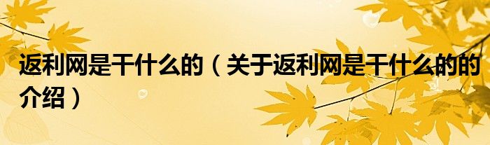 返利網(wǎng)是干什么的（關(guān)于返利網(wǎng)是干什么的的介紹）