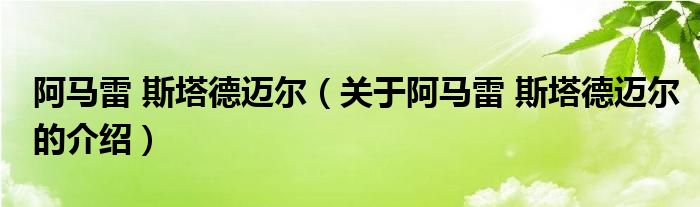 阿馬雷 斯塔德邁爾（關(guān)于阿馬雷 斯塔德邁爾的介紹）