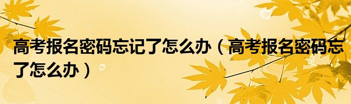 高考報名密碼忘記了怎么辦（高考報名密碼忘了怎么辦）