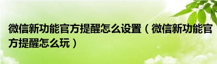 微信新功能官方提醒怎么設置（微信新功能官方提醒怎么玩）