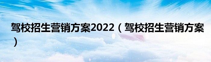 駕校招生營銷方案2022（駕校招生營銷方案）