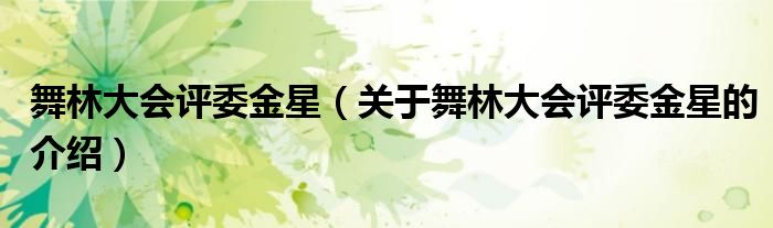 舞林大會(huì)評(píng)委金星（關(guān)于舞林大會(huì)評(píng)委金星的介紹）