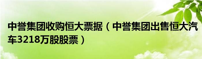 中譽(yù)集團(tuán)收購恒大票據(jù)（中譽(yù)集團(tuán)出售恒大汽車3218萬股股票）