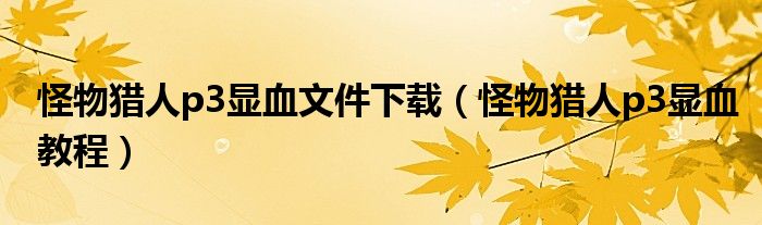 怪物獵人p3顯血文件下載（怪物獵人p3顯血教程）