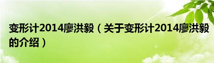 變形計2014廖洪毅（關于變形計2014廖洪毅的介紹）