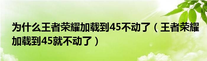 為什么王者榮耀加載到45不動了（王者榮耀加載到45就不動了）