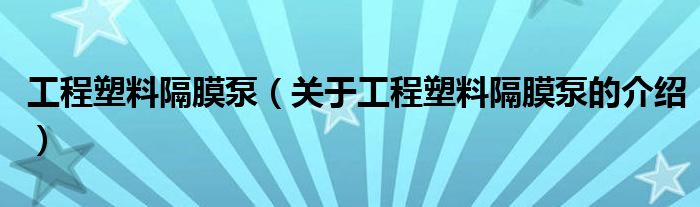 工程塑料隔膜泵（關(guān)于工程塑料隔膜泵的介紹）