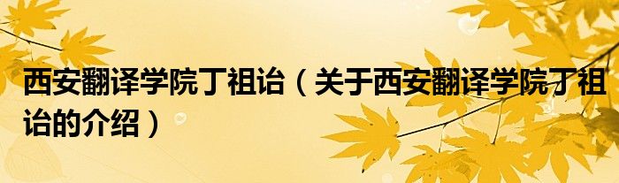 西安翻譯學(xué)院丁祖詒（關(guān)于西安翻譯學(xué)院丁祖詒的介紹）