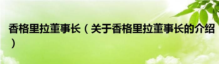香格里拉董事長（關于香格里拉董事長的介紹）