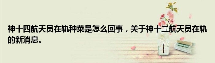 神十四航天員在軌種菜是怎么回事，關于神十二航天員在軌的新消息。