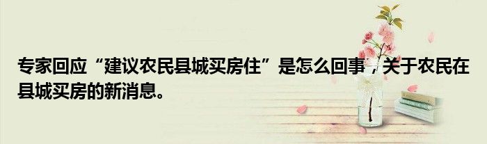 專家回應(yīng)“建議農(nóng)民縣城買房住”是怎么回事，關(guān)于農(nóng)民在縣城買房的新消息。