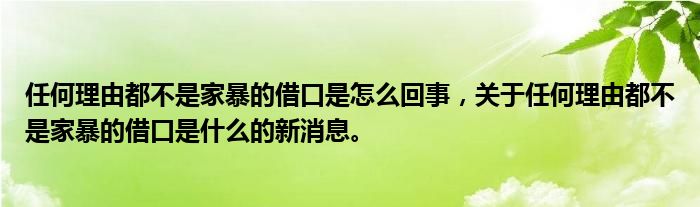 任何理由都不是家暴的借口是怎么回事，關(guān)于任何理由都不是家暴的借口是什么的新消息。