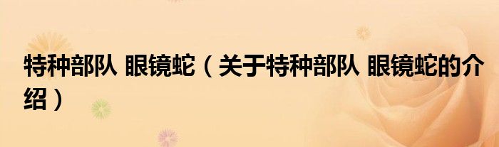 特種部隊 眼鏡蛇（關于特種部隊 眼鏡蛇的介紹）