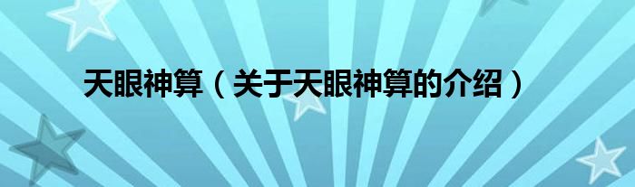 天眼神算（關(guān)于天眼神算的介紹）