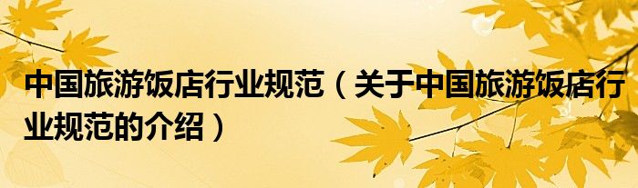 中國(guó)旅游飯店行業(yè)規(guī)范（關(guān)于中國(guó)旅游飯店行業(yè)規(guī)范的介紹）