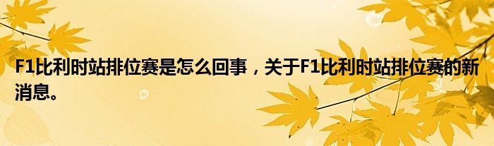F1比利時(shí)站排位賽是怎么回事，關(guān)于F1比利時(shí)站排位賽的新消息。