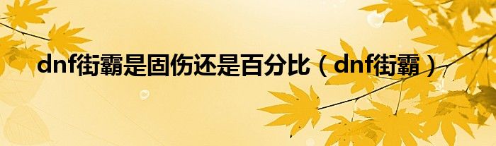 dnf街霸是固傷還是百分比（dnf街霸）