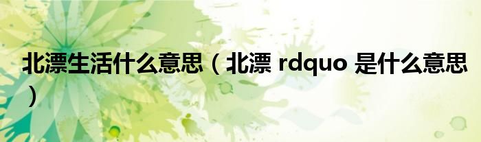 北漂生活什么意思（北漂 rdquo 是什么意思）