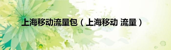 上海移動流量包（上海移動 流量）