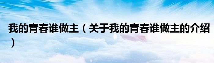 我的青春誰(shuí)做主（關(guān)于我的青春誰(shuí)做主的介紹）
