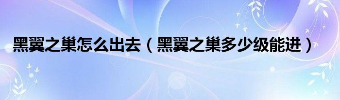 黑翼之巢怎么出去（黑翼之巢多少級(jí)能進(jìn)）