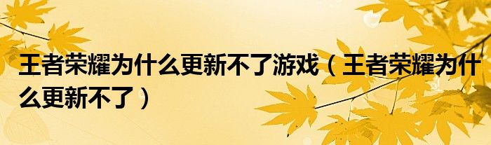 王者榮耀為什么更新不了游戲（王者榮耀為什么更新不了）