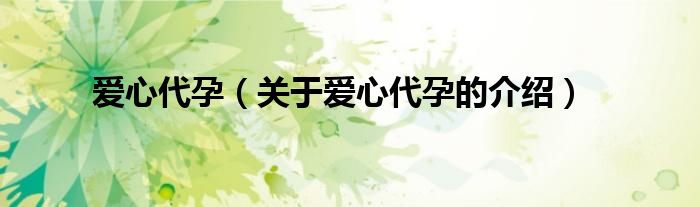 愛心代孕（關(guān)于愛心代孕的介紹）
