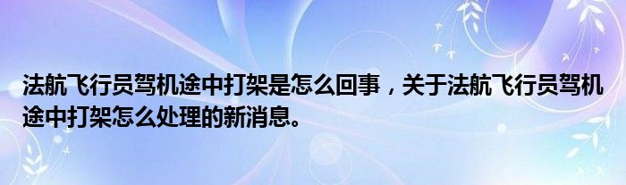 法航飛行員駕機途中打架是怎么回事，關(guān)于法航飛行員駕機途中打架怎么處理的新消息。