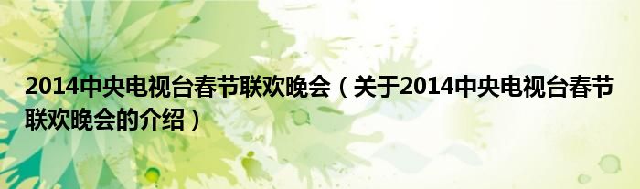 2014中央電視臺春節(jié)聯(lián)歡晚會（關(guān)于2014中央電視臺春節(jié)聯(lián)歡晚會的介紹）